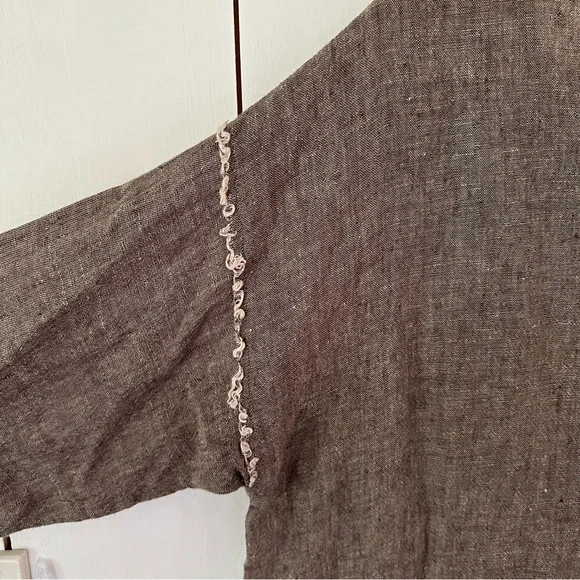 Match Point Linen Top Oversized Lagenlook Sz M Brown/Tan Lagenlook Minimalist - Picture 5 of 8